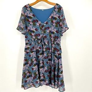 L Love By Kelly Sook Blue Floral,Short Sleeve‎ Dress Size Large E4